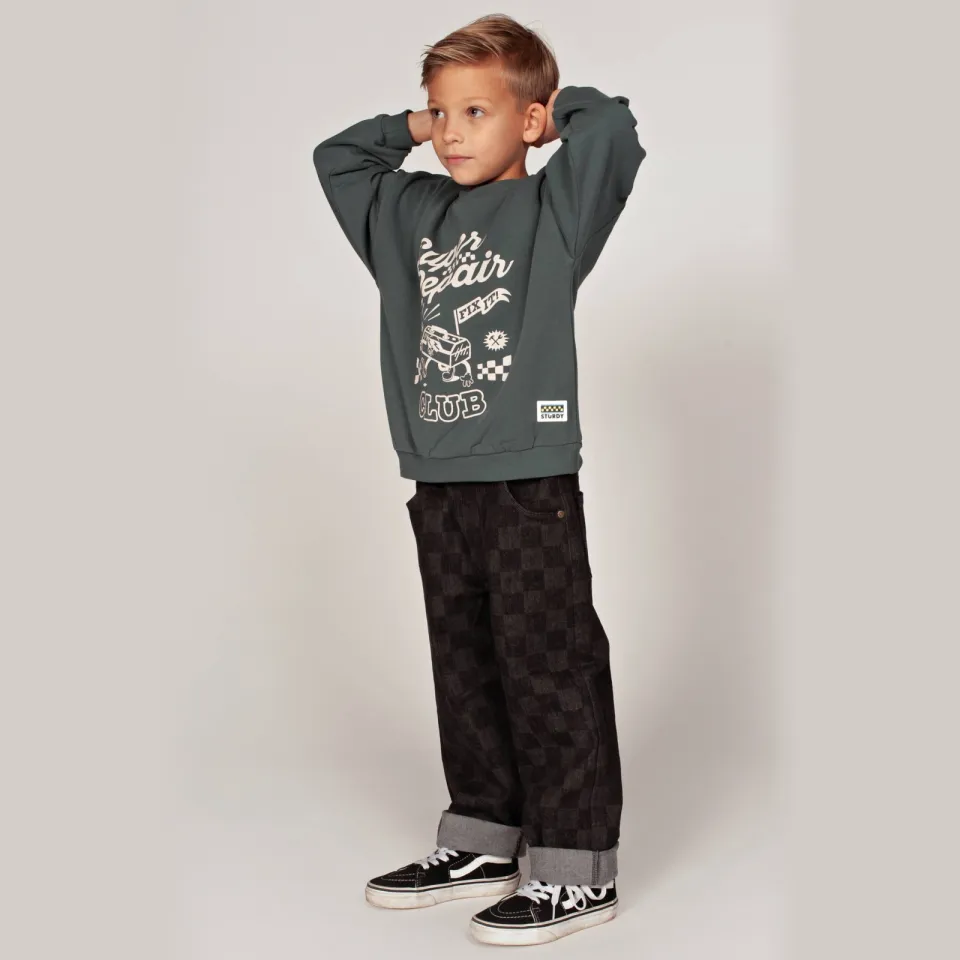 Sturdy oversized sweater met tekst - petrol/ecru