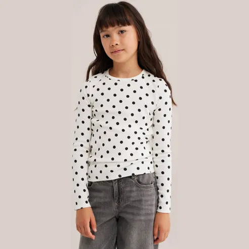 WE Fashion longsleeve met stippen wit, foto 2