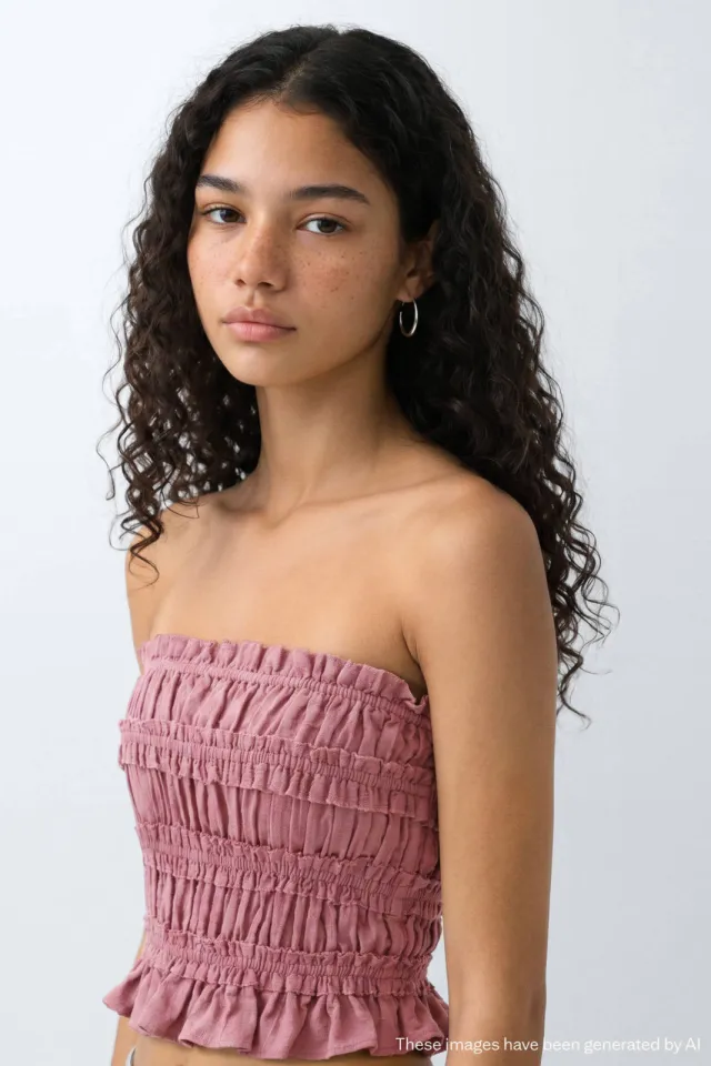 Mango strapless top met smockwerk oudroze, foto 2
