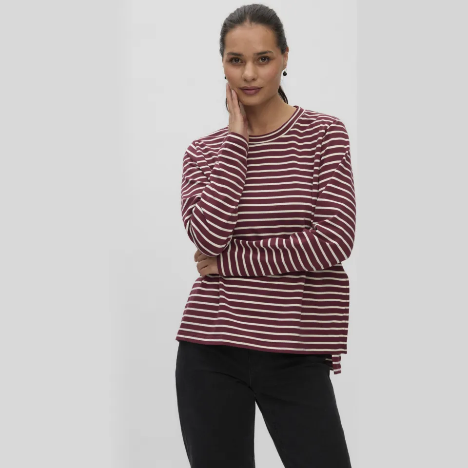 Mamalicious gestreepte zwangerschapslongsleeve donkerrood donkerrood/ecru, foto 5