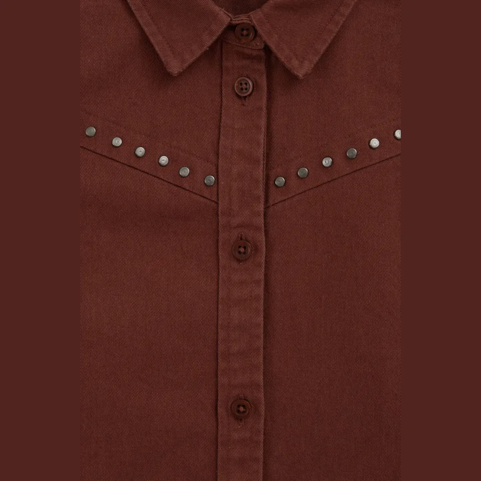 WE Fashion denim blousejurk met studs roodbruin, foto 5