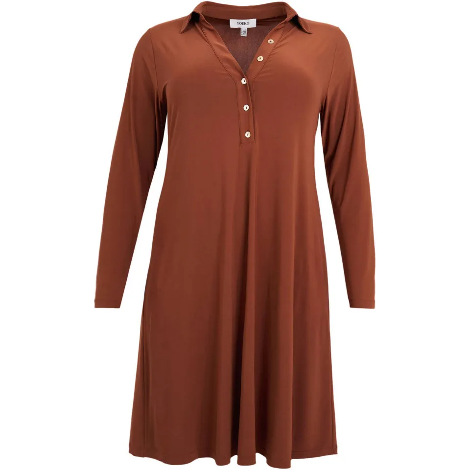 Yoek midi-jurk met knopen R-Dolce bruin, foto 3