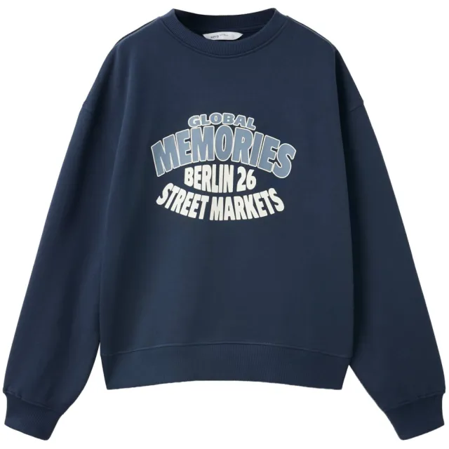 Mango Kids oversized sweater met tekst - marine