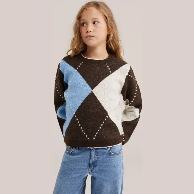 WE Fashion gebreide trui met wol - bruin/blauw/wit
