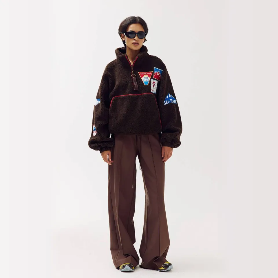 Harper & Yve Teddy pullover met patches - donkerbruin