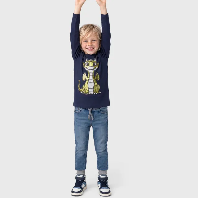 s.Oliver longsleeve met pailletten en print donkerblauw
