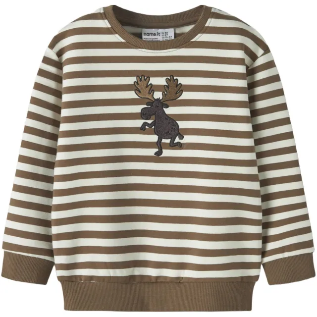 NAME IT MINI gestreepte sweater met borduursels - bruin/wit bruin / wit