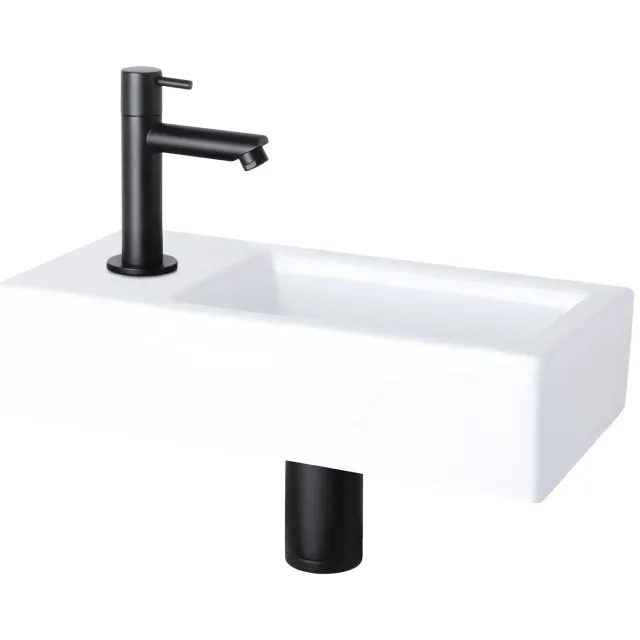 Differnz Fonteinset Differnz Helios 37.5x18.5x9.5 cm Wit Met Rechte Kraan Links Mat Zwart