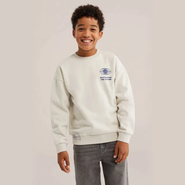 WE Fashion sweater met backprint - beige Beige/donkerblauw