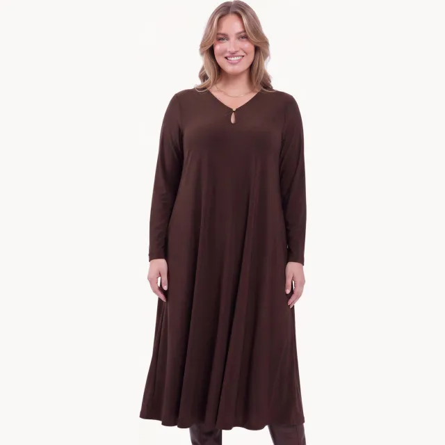 Yoek midi-jurk bruin