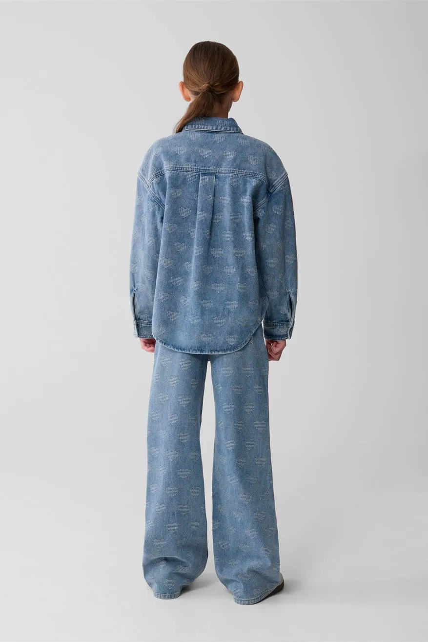 Shoeby denim blouse met hartjes medium blue denim, foto 7