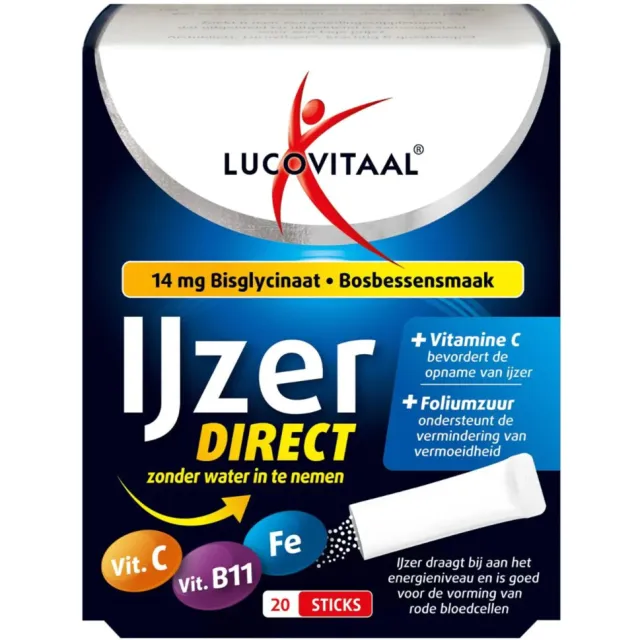 Lucovitaal 2+3 gratis: Lucovitaal IJzer Bisglycinaat Direct Bosbessensmaak 20 sachets
