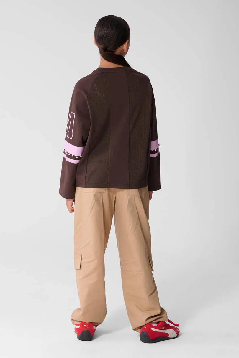 Shoeby gestreepte longsleeve donkerbruin/roze, foto 5