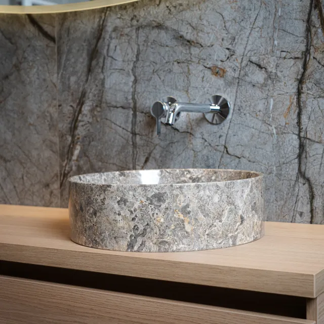 Loutro Waskom Loutro Louise T Rond 40x40x12 cm Marmer Taupe Loutro Bruin