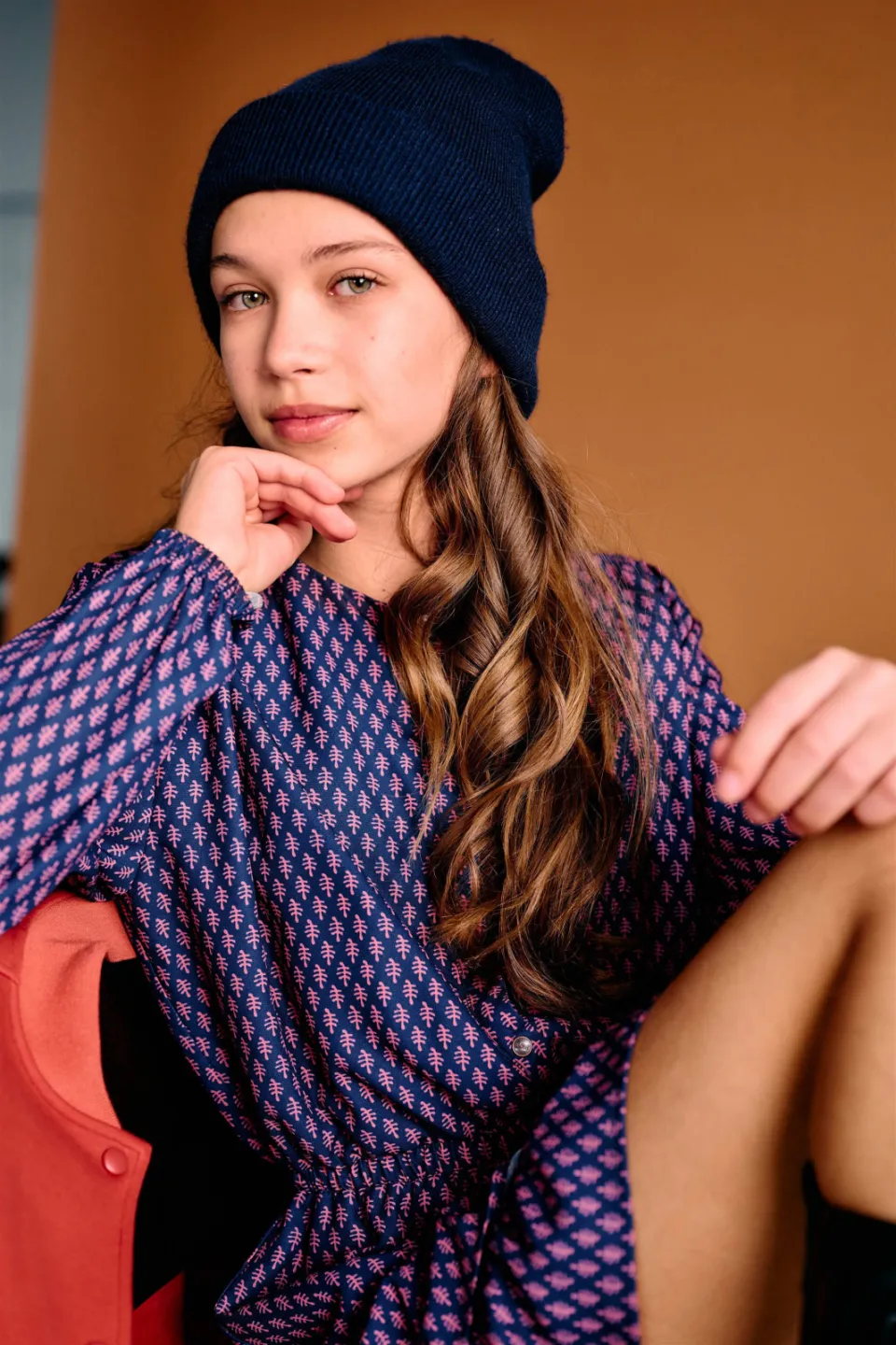 NoBell’ Mayal korte jurk met ruches donkerblauw/donkerrood