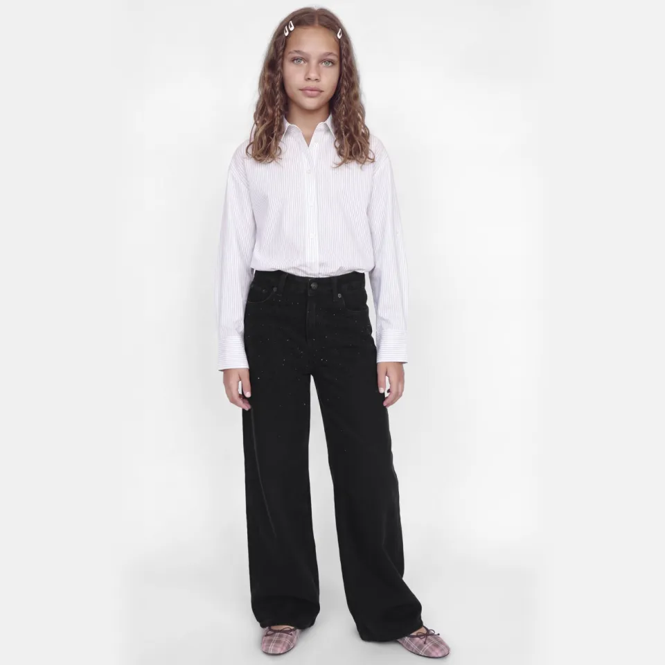 JJXX GIRL JXTOKYO wide leg jeans met studs - black denim, foto 5