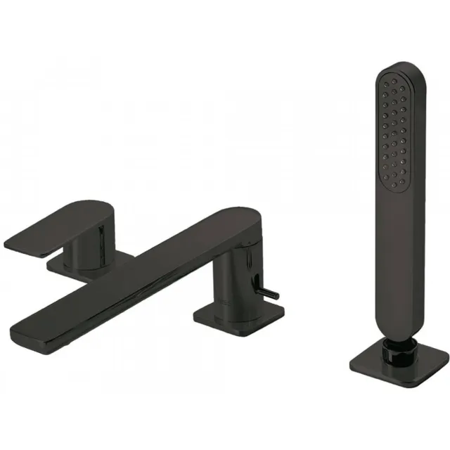 Tres Badrandkraan Tres Loft Colors 1-Hendel Rechte Uitloop 22 cm met Omstel en Handdouche Mat Wit Mat Zwart