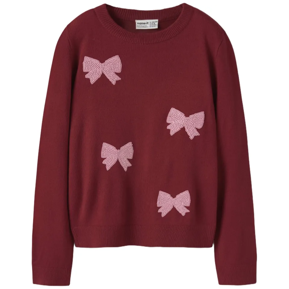 NAME IT KIDS rechtvallende gebreide trui met print en pailletten - rood/roze, foto 2