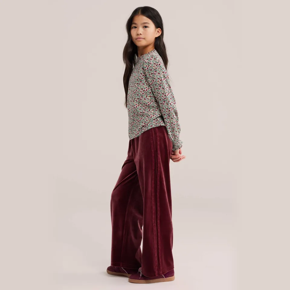 WE Fashion fluwelen loose fit casual broek donkerrood, foto 3