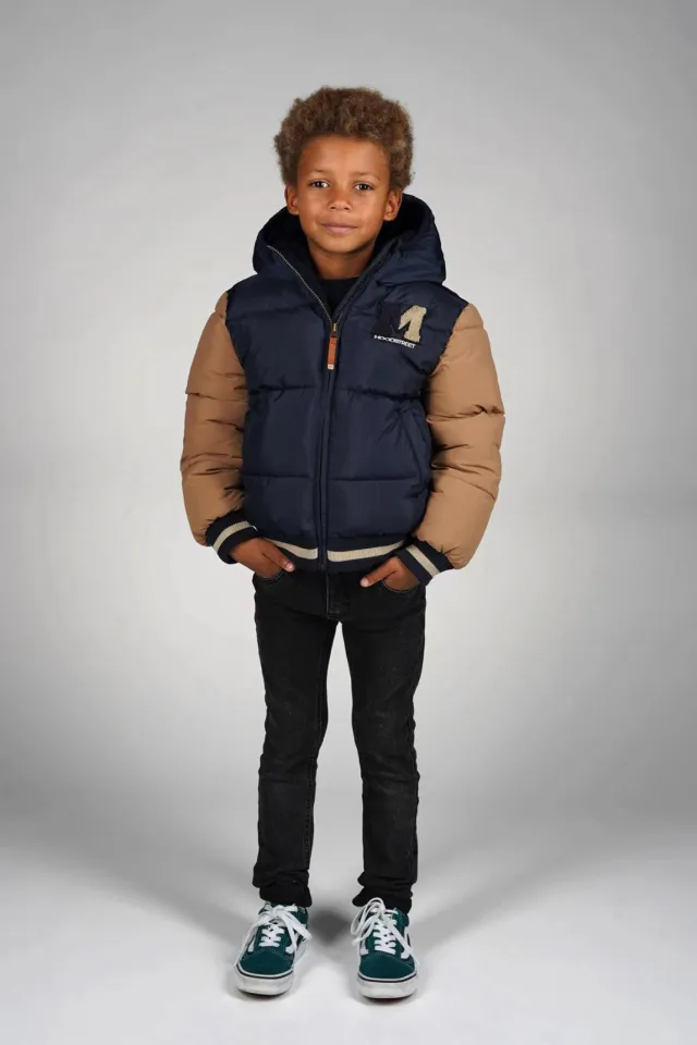Moodstreet gewatteerde jas blauw Blauw/camel