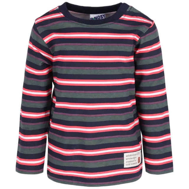 B.Nosy gestreepte longsleeve donkerblauw donkerblauw/koraalrood/grijs, foto 2