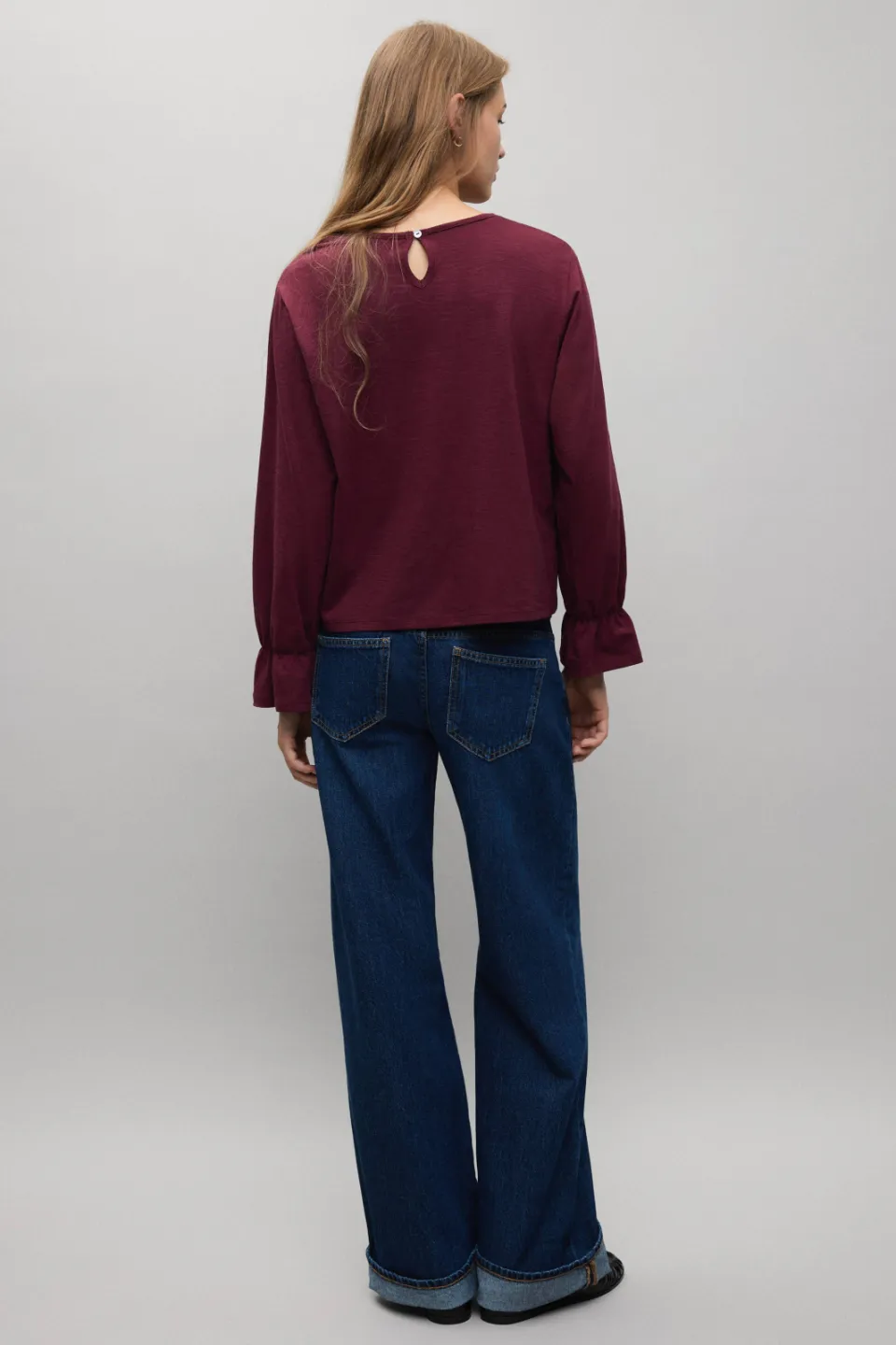 Mango Teen longsleeve met ruches donkerrood, foto 5