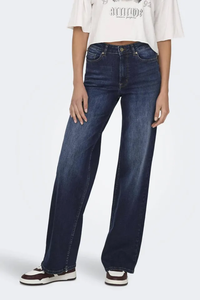 Only high waist wide leg jeans ONLMADISON dark blue denim, foto 3