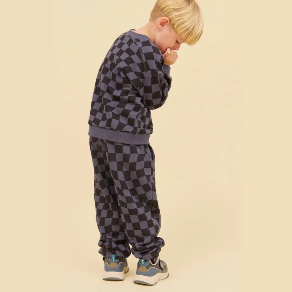 Wheat loose fit geruite sweatpant antraciet/zwart