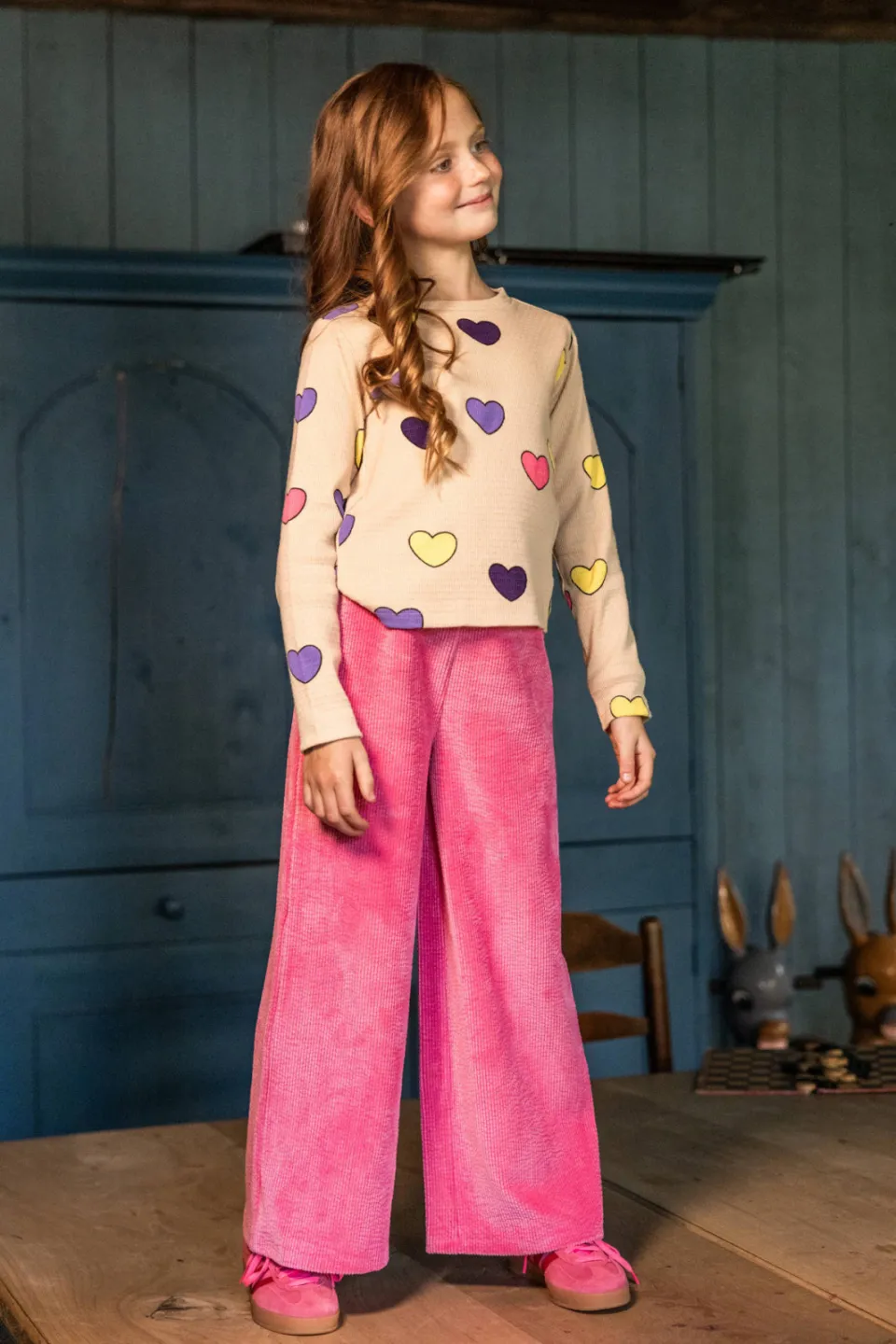 LOOXS Little aansluitende longsleeve met hartjes beige, foto 2