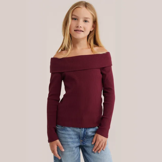 WE Fashion off shoulder gebreide top donkerrood