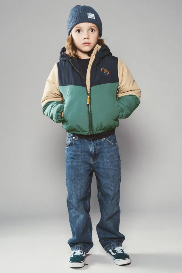 Moodstreet Joshua winterjas groen Donkerblauw/groen/beige