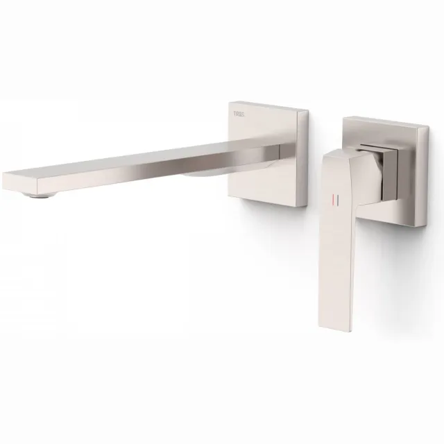 Tres Slim Exclusive inbouw wastafelmengkraan lange rechte uitloop mat zwart RVS Look