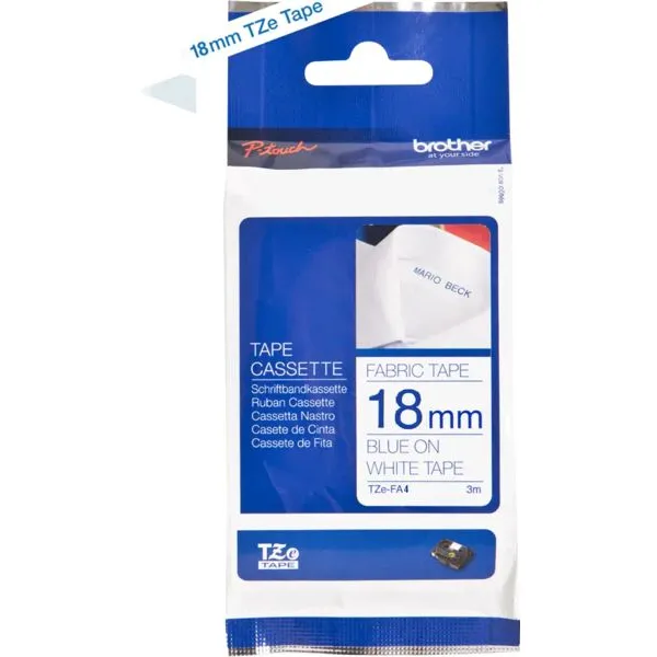 Brother TZe-FA4B Tape Blauw op wit (18 mm)