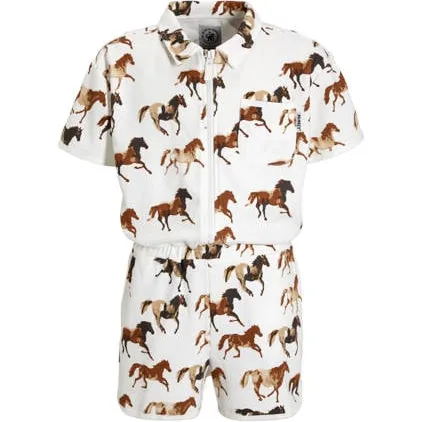 Me & My Monkey playsuit bruin Meisjes Katoen Klassieke kraag All over print Offwhite/bruin