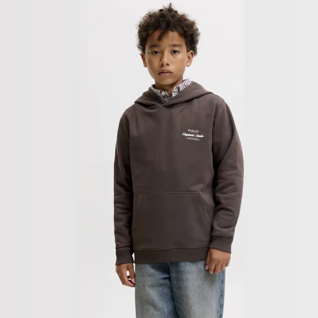 Jack & Jones JUNIOR hoodie met backprint - donkerbruin