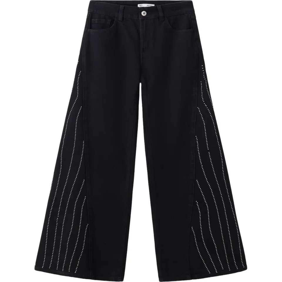 Mango TEEN wide leg jeans met studs - zwart, foto 2