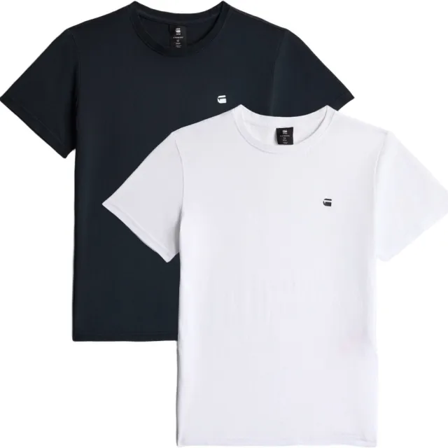 G-Star T-shirts met logo donkerblauw/wit set van 2