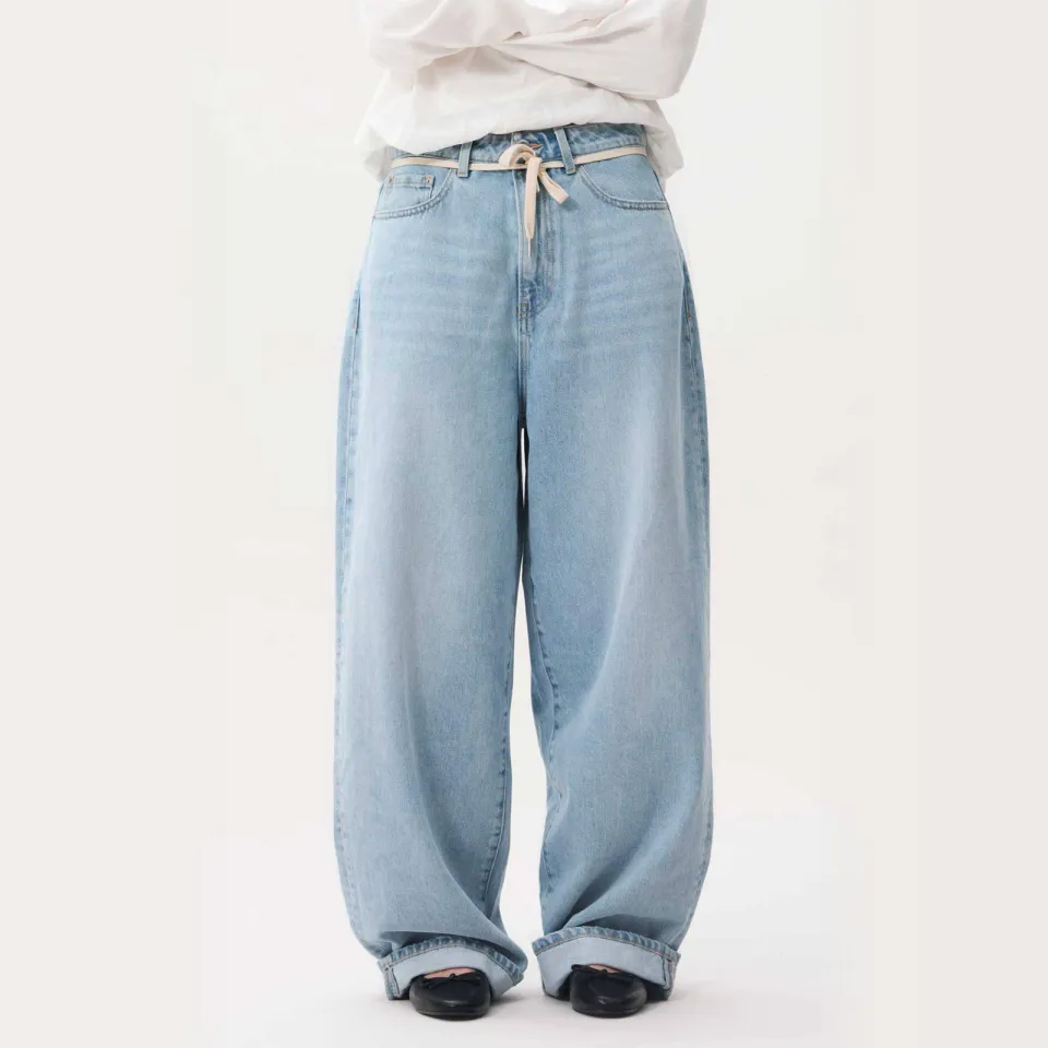 Catwalk Junkie high waist baggy jeans met ceintuur - lichtblauw, foto 5