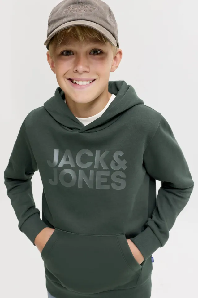 Jack & Jones JUNIOR hoodie met logo donkergroen Diep donkergroen