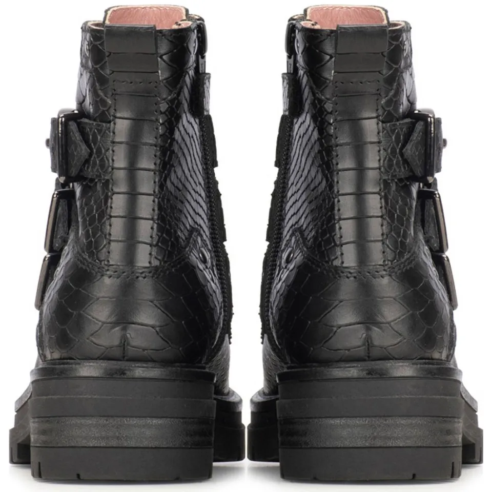 Poelman Monk leren enkelboots met crocoprint zwart, foto 3
