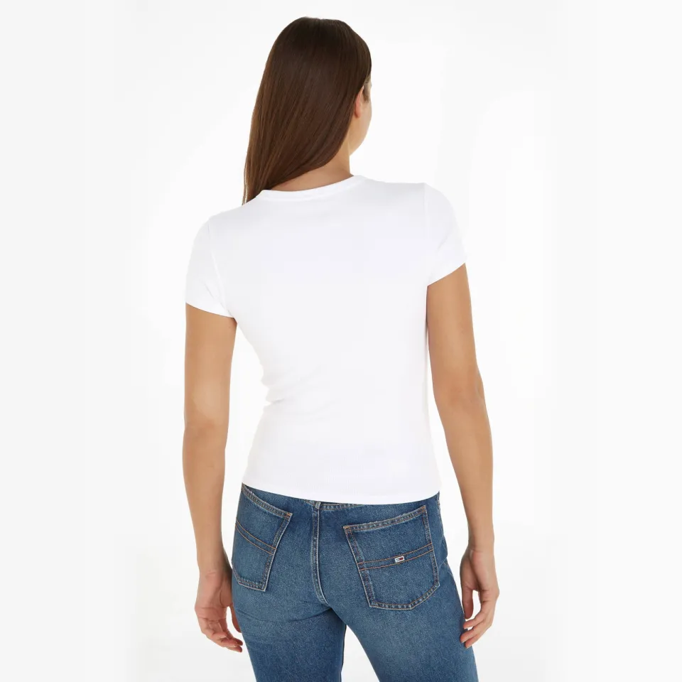 Tommy Jeans TJW Slim Essential Rib SS t-shirt wit, foto 8