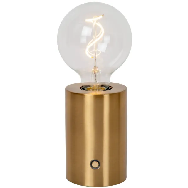 Lucide VIVO - Oplaadbare Tafellamp - Accu/Batterij - Ø 8 cm - LED Dimb. - E27 - 1x1W 2700K - Mat Goud / Messing