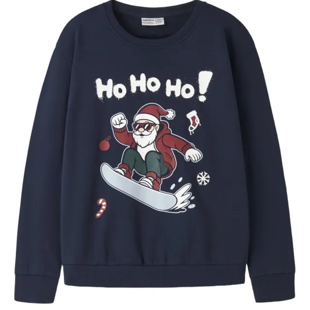 NAME IT KIDS rechtvallende kersttrui met print - donkerblauw