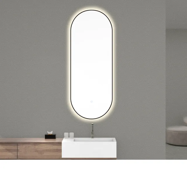 Wiesbaden Ovale Spiegel Wiesbaden Nomi met Dimbare LED Verlichting en Spiegelverwarming 50 x 100 cm Mat Zwart