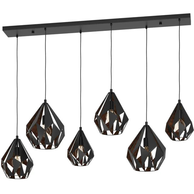 EGLO Carlton 1 Hanglamp - E27 - 145,5 cm - Zwart|Koper Zwart;Koper;