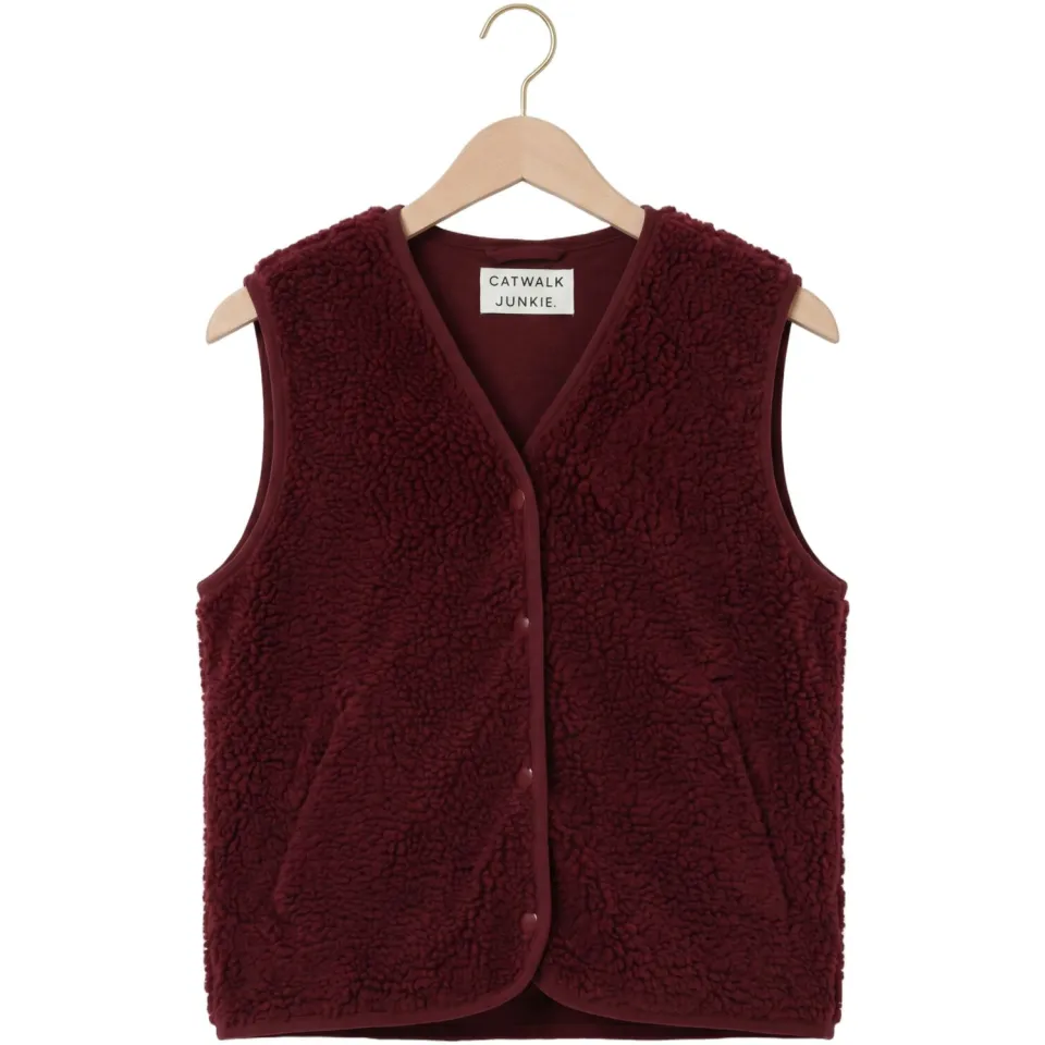 Catwalk Junkie rechtvallend teddy gilet - donkerrood, foto 4