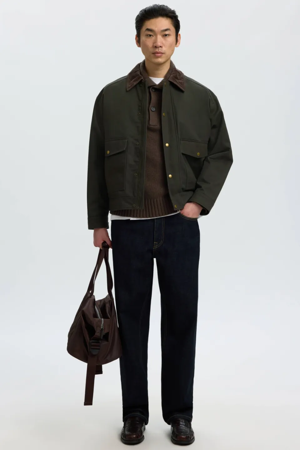 SELECTED MEN Selected relaxed fit gebreide trui met wol - donkerbruin, foto 4
