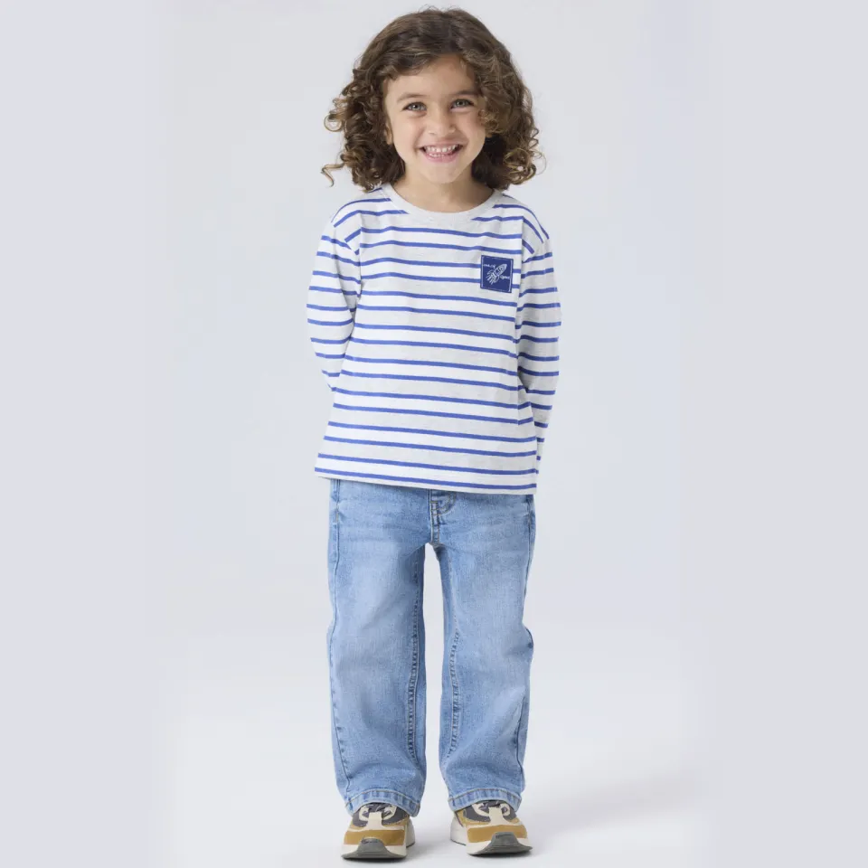 NAME IT MINI gestreepte longsleeve lichtgrijs Lichtgrijs/blauw