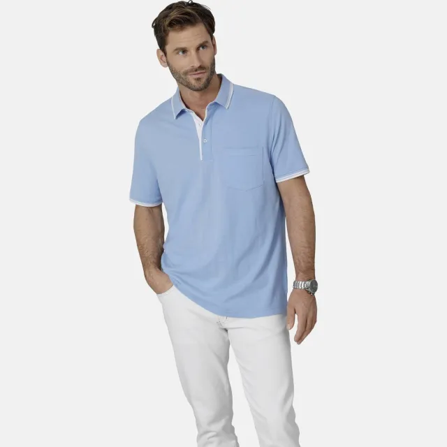 Babista regular fit polo met contrastbies Plus Size - lichtblauw