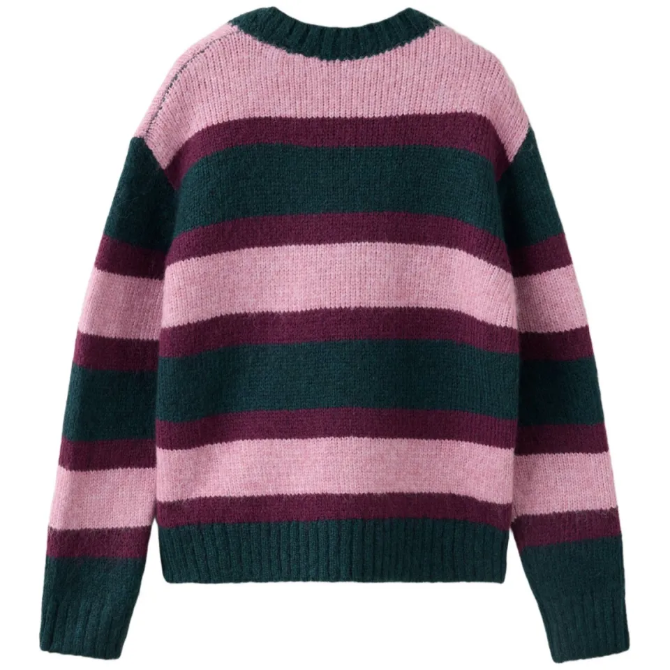 Mango Kids gebreide gestreepte trui - donkergroen/roze/paars, foto 4